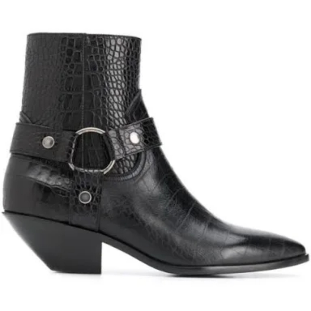 Saint laurent croc western strap ankle boots